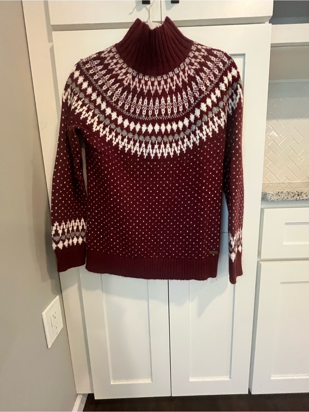 Eddie Bauer Women's Burgundy Fair Isle Turtleneck Sweater
